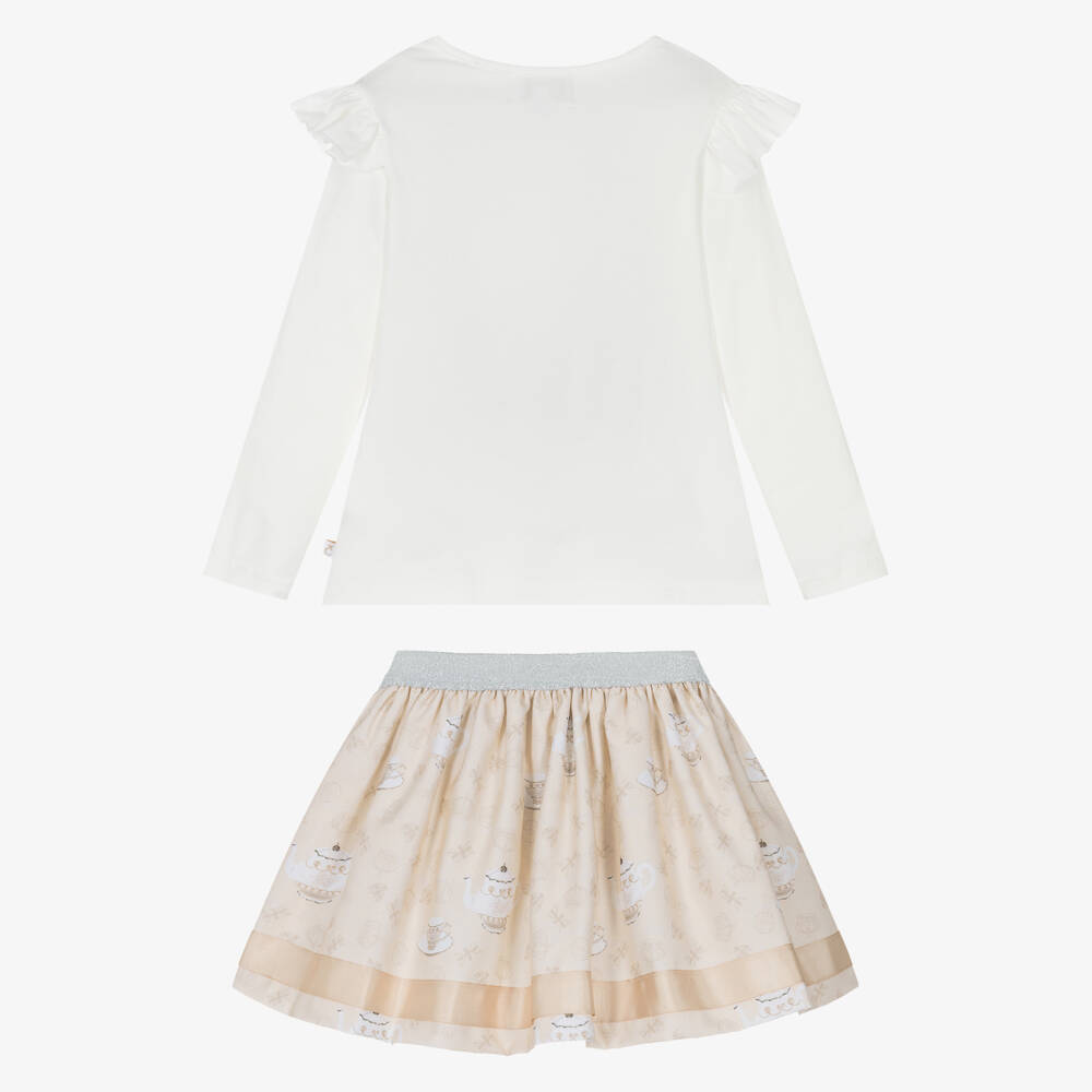 Caramelo Kids-Girls Ivory & Beige Tea Party Skirt Set | Childrensalon Outlet
