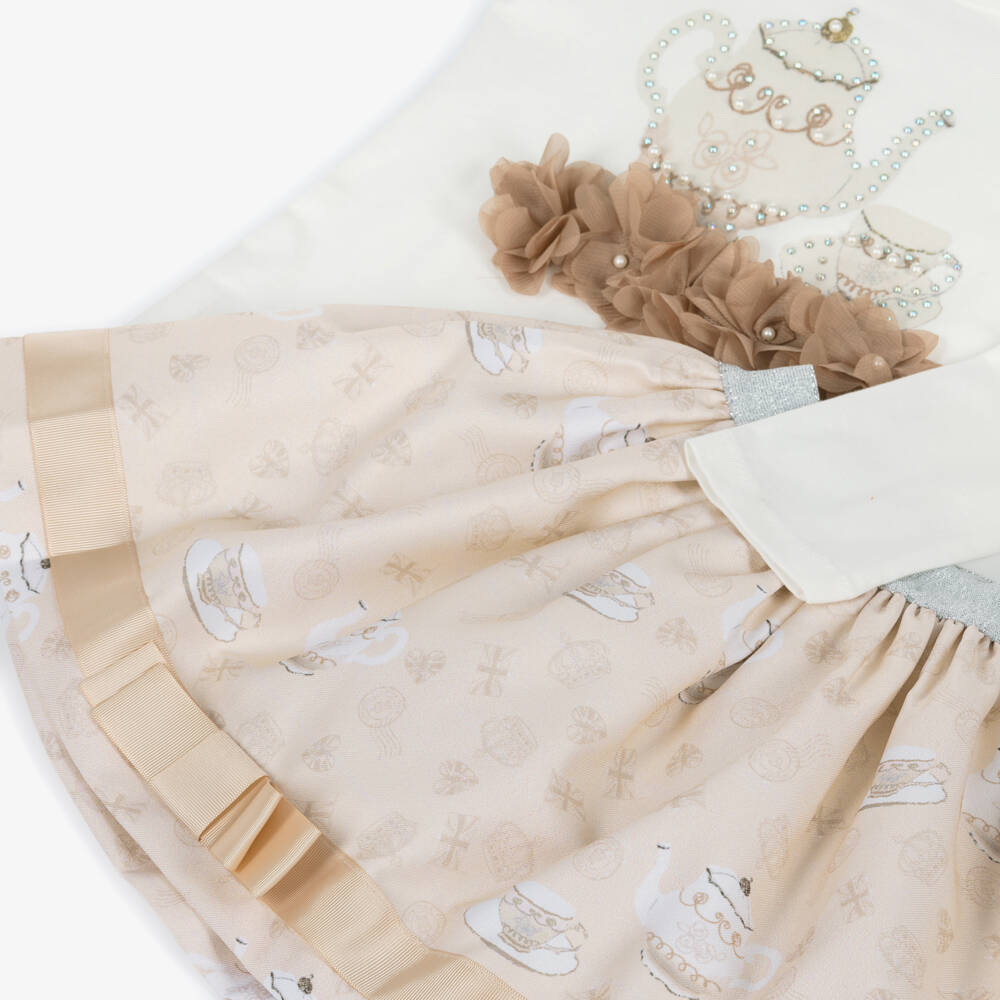 Caramelo Kids-Girls Ivory & Beige Tea Party Skirt Set | Childrensalon Outlet