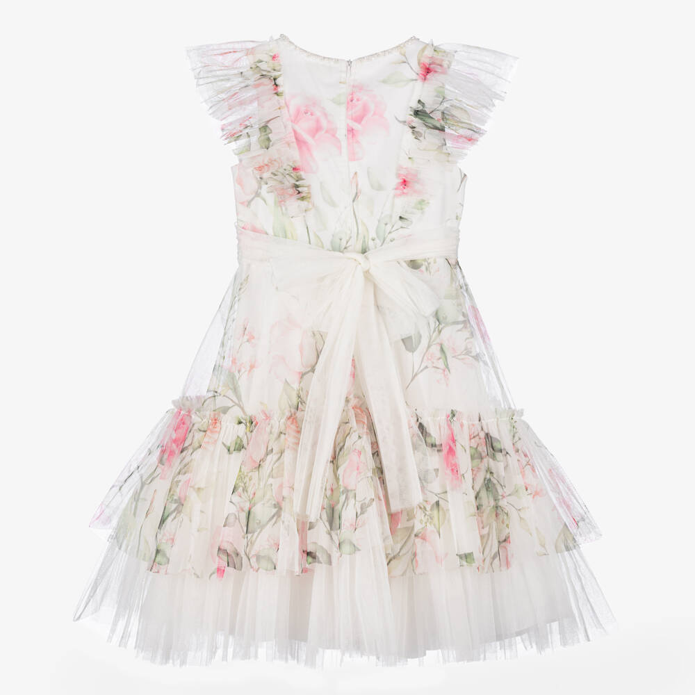 Caramelo Kids-Girls Ivory Blossoming Tulle Gown | Childrensalon Outlet