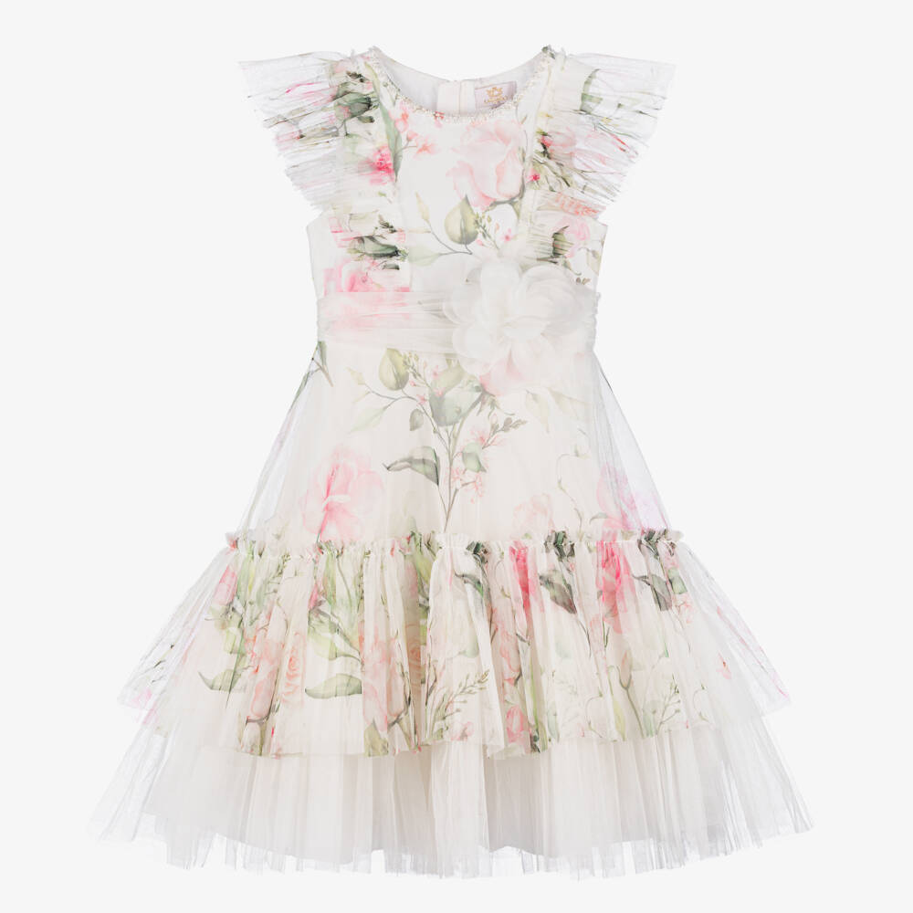 Caramelo Kids-Girls Ivory Blossoming Tulle Gown | Childrensalon Outlet