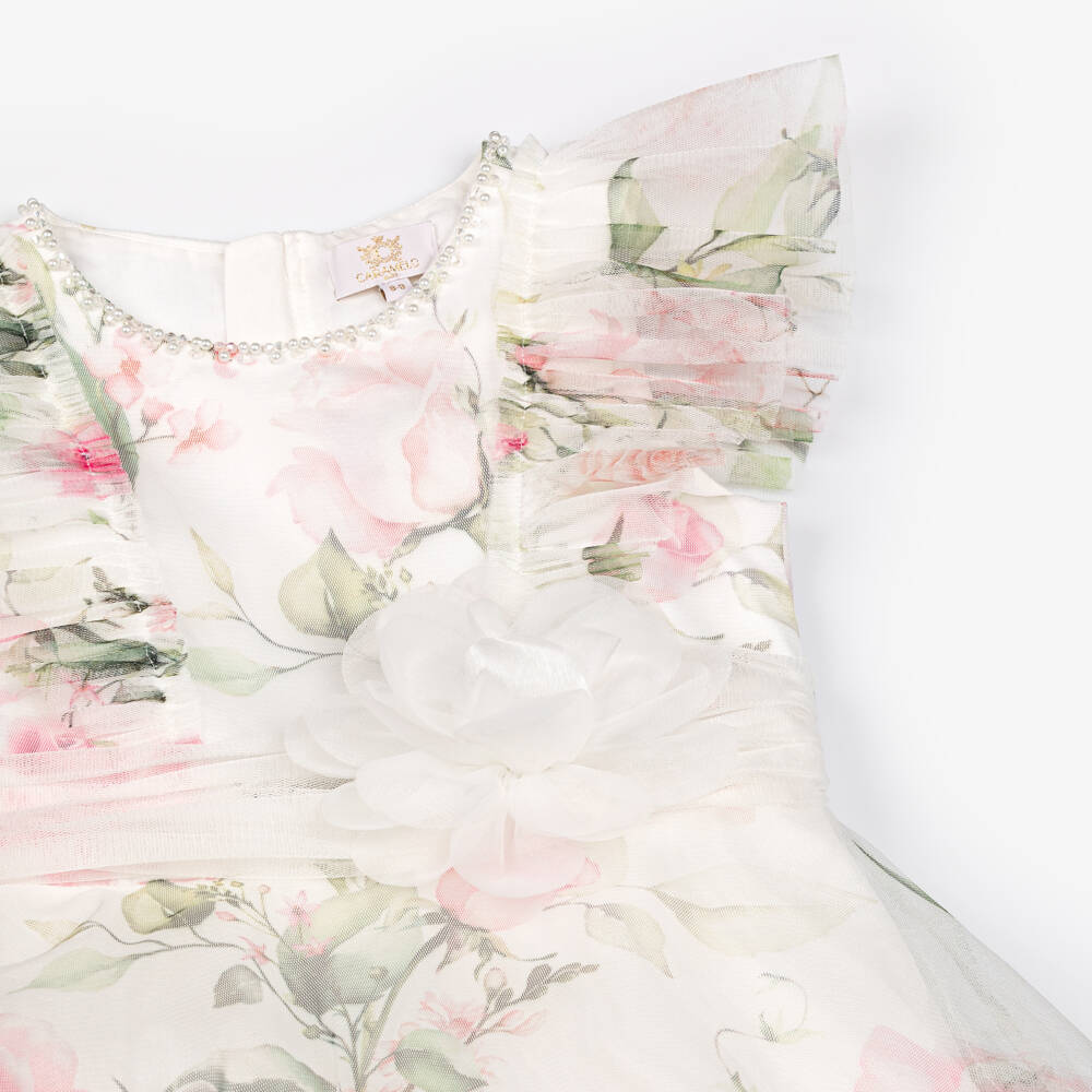 Caramelo Kids-Girls Ivory Blossoming Tulle Gown | Childrensalon Outlet