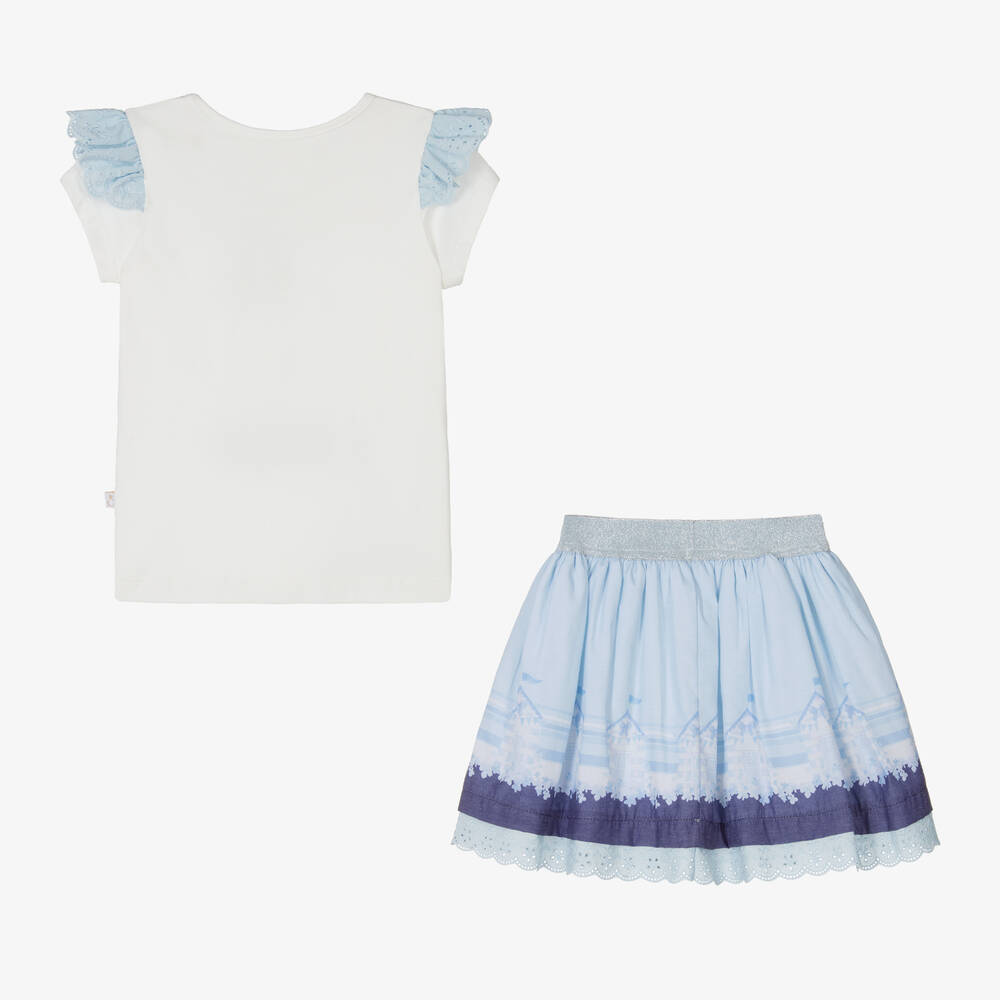 Caramelo Kids-Girls Ivory & Blue Skirt Set | Childrensalon Outlet