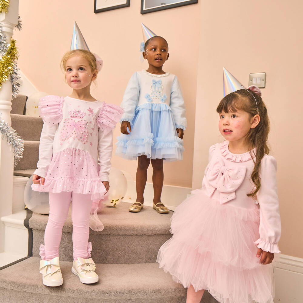 Caramelo Kids-فستان تول أزرق وأبيض للبنات | Childrensalon Outlet