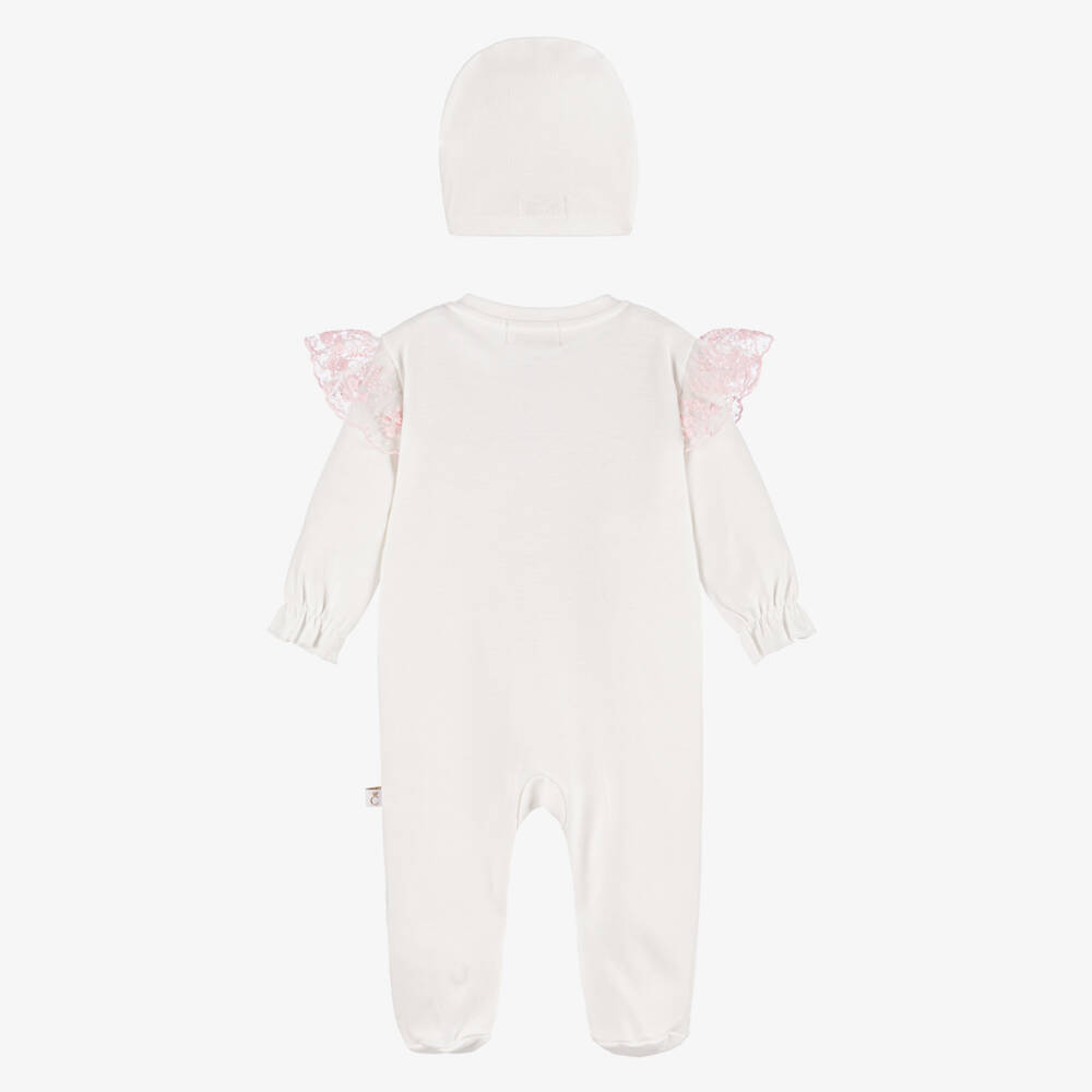 Caramelo Kids-Girls Ivory Cotton Babygrow & Hat Set | Childrensalon Outlet