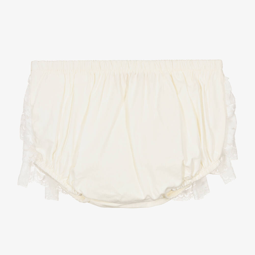 Caramelo Kids - Girls Ivory Cotton Lace Frilly Pants | Childrensalon