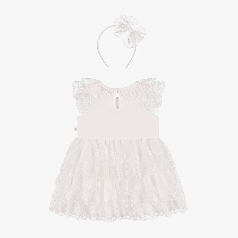 Caramelo Kids-فستان تول عاجي للبنات مع طوق شعر | Childrensalon Outlet
