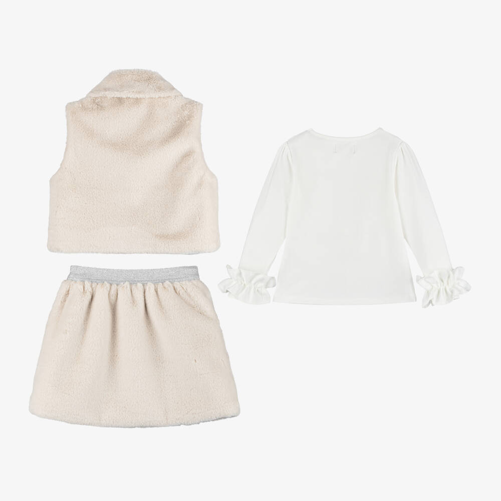 Caramelo Kids-Girls Ivory Faux Fur Skirt Ensemble | Childrensalon Outlet