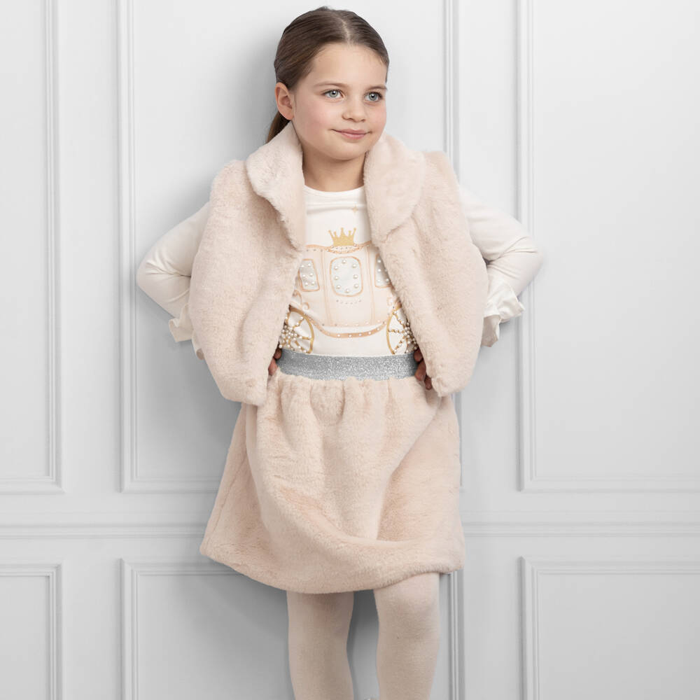 Caramelo Kids-Girls Ivory Faux Fur Skirt Ensemble | Childrensalon Outlet