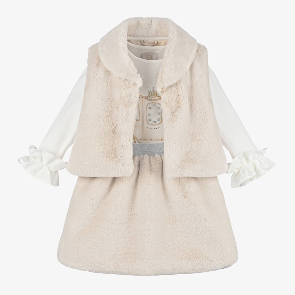 Caramelo Kids-Girls Ivory Faux Fur Skirt Ensemble | Childrensalon Outlet