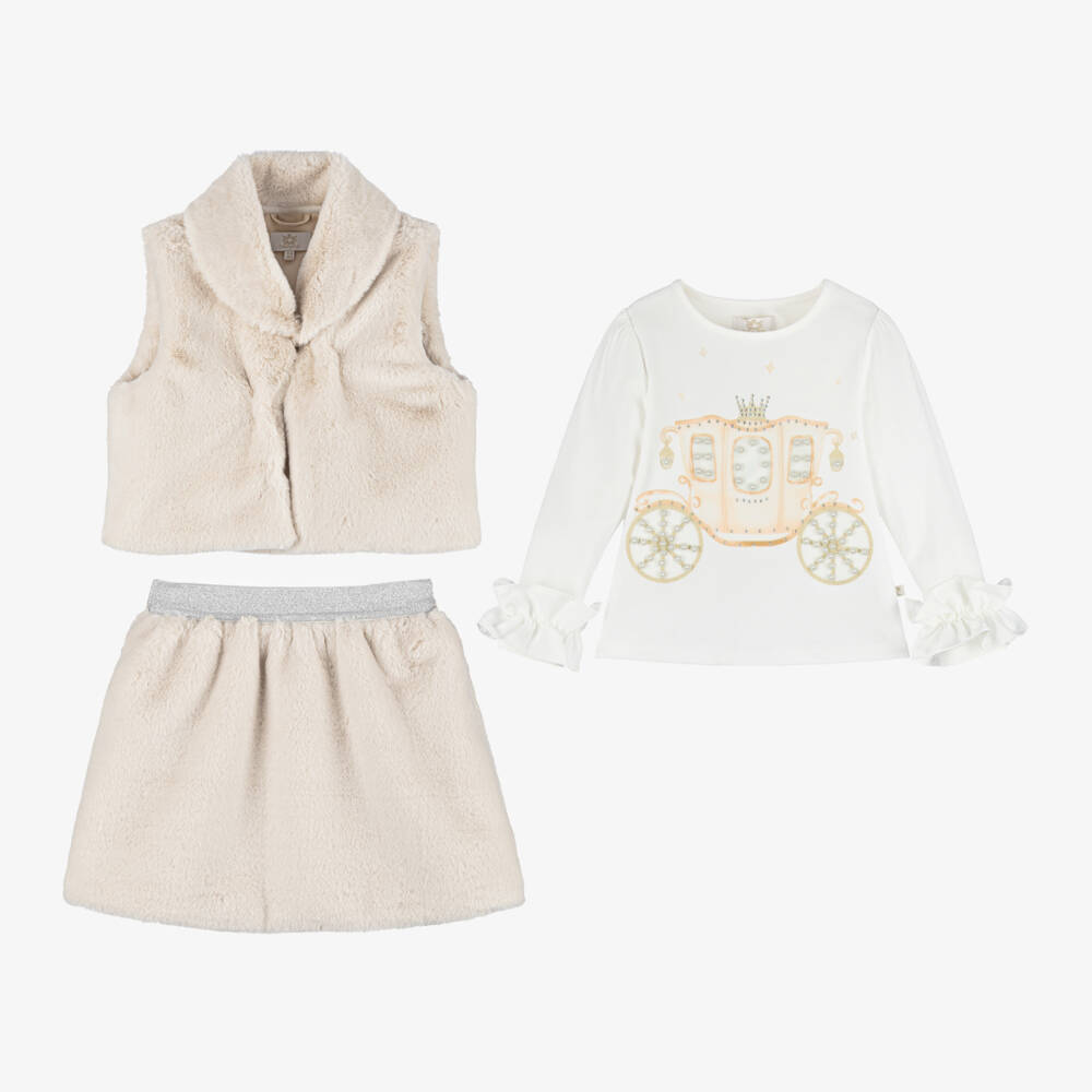 Caramelo Kids-Girls Ivory Faux Fur Skirt Ensemble | Childrensalon Outlet