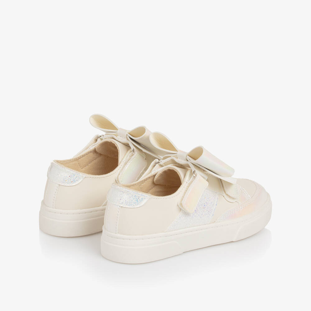 Caramelo Kids-Girls Ivory Faux Leather Bow Trainers | Childrensalon Outlet