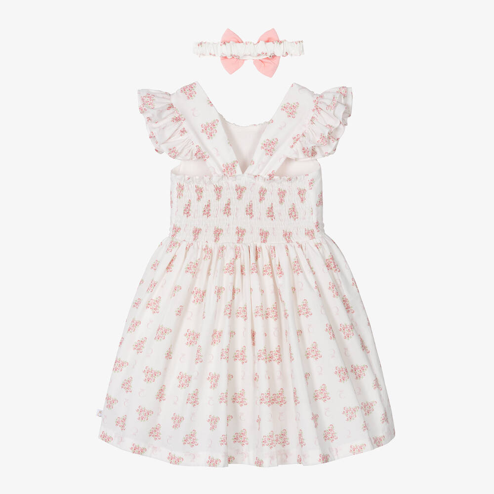 Caramelo Kids-فستان قطن لون عاجي بطبعة ورود | Childrensalon Outlet