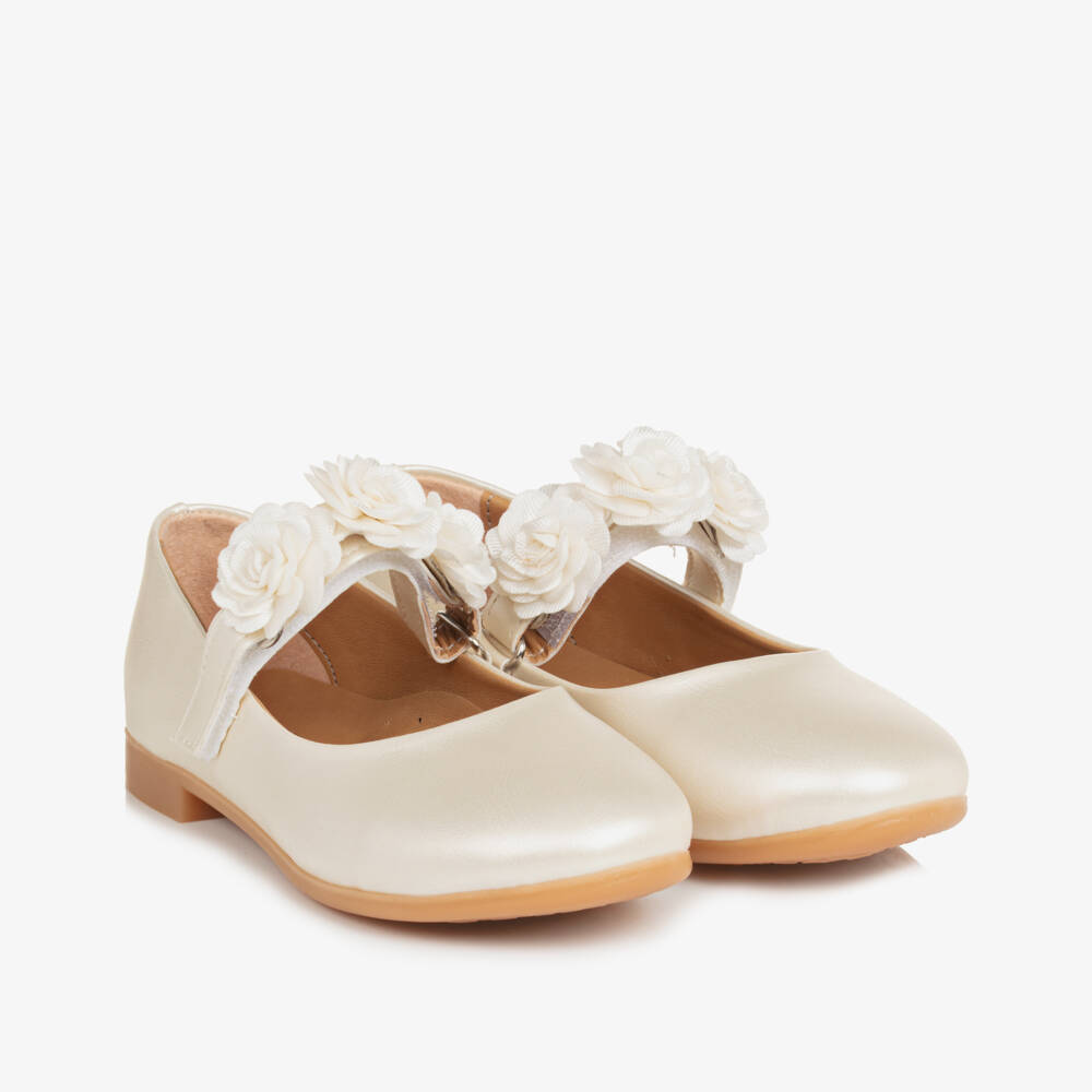 Caramelo Kids-حذاء بار عاجي مزين بالورود للبنات | Childrensalon Outlet
