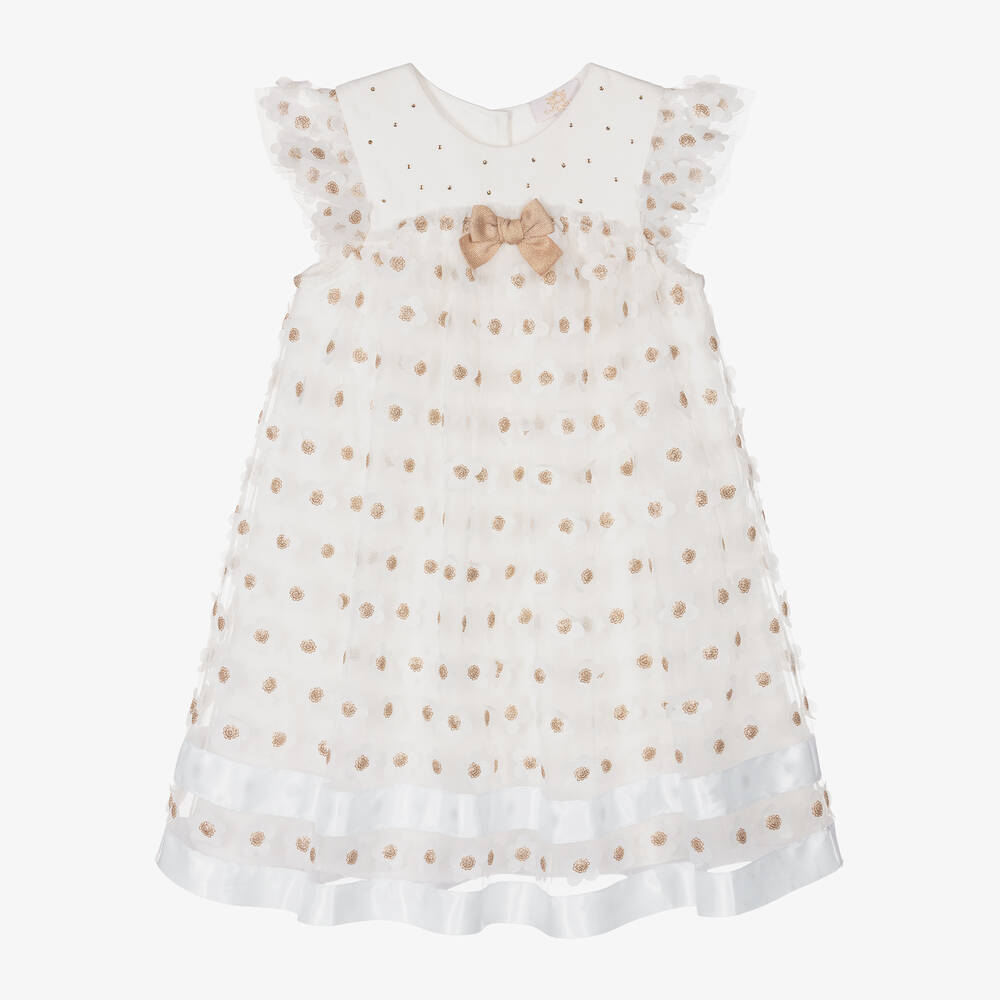 Caramelo Kids-Girls Ivory Floral Tulle Dress | Childrensalon Outlet