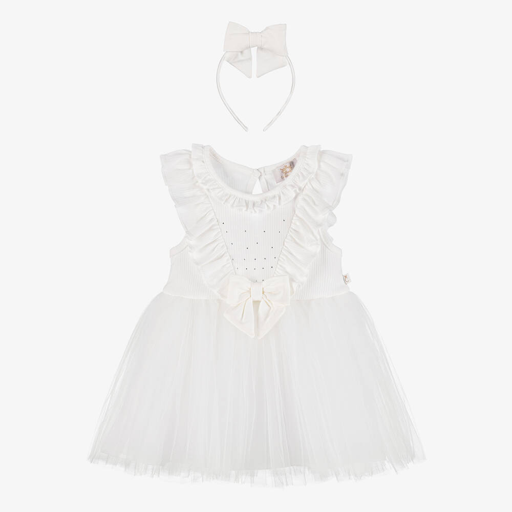 Caramelo Kids-طقم فستان قطن جيرسي وتول لون عاجي | Childrensalon Outlet