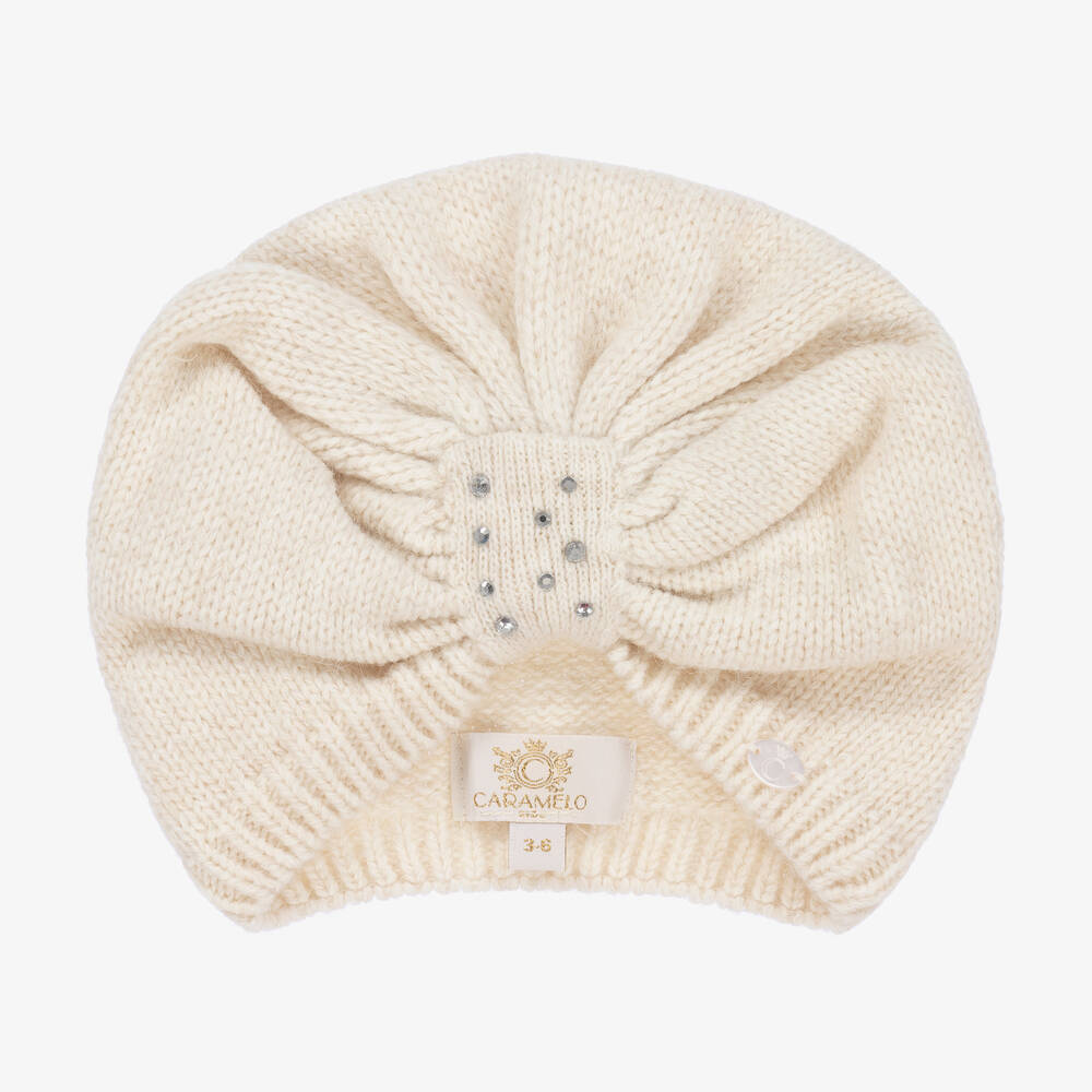 Caramelo Kids - Girls Ivory Knitted Turban Hat | Childrensalon