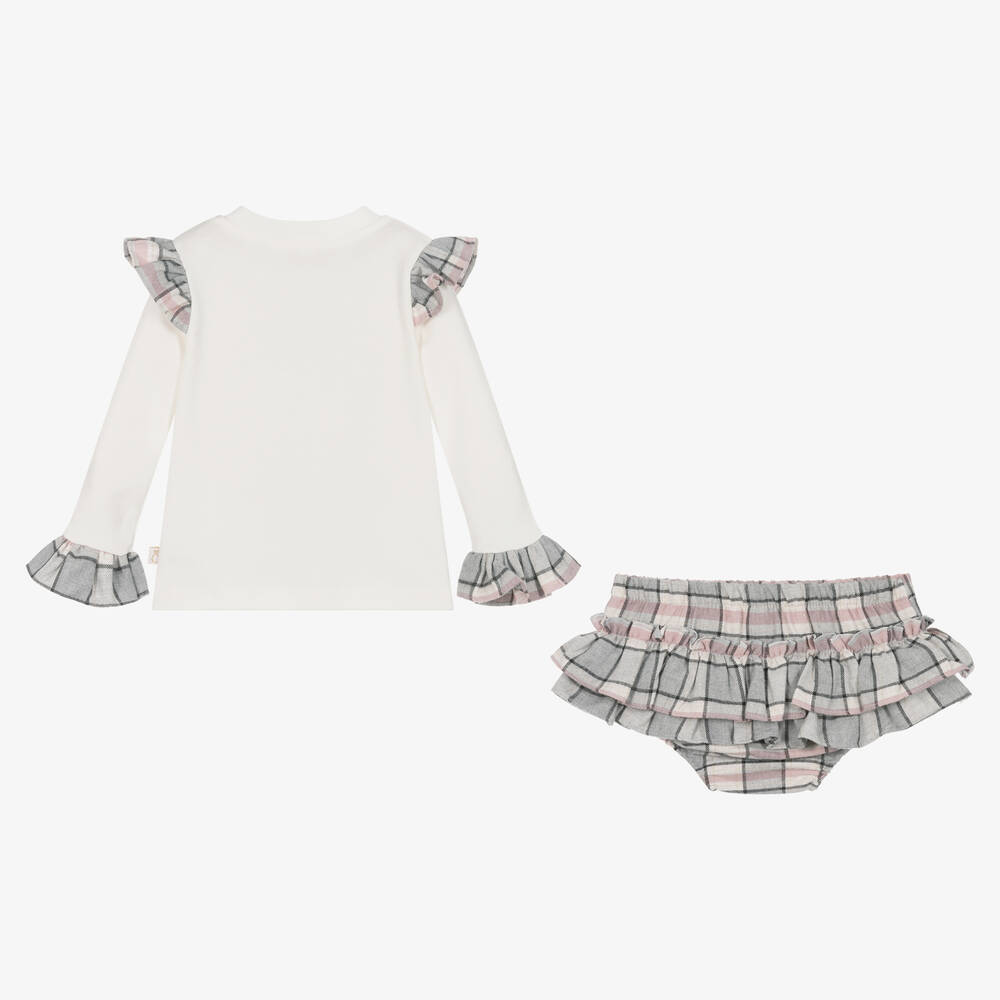 Caramelo Kids-Girls Ivory & Pink Checked Shorts Set | Childrensalon Outlet
