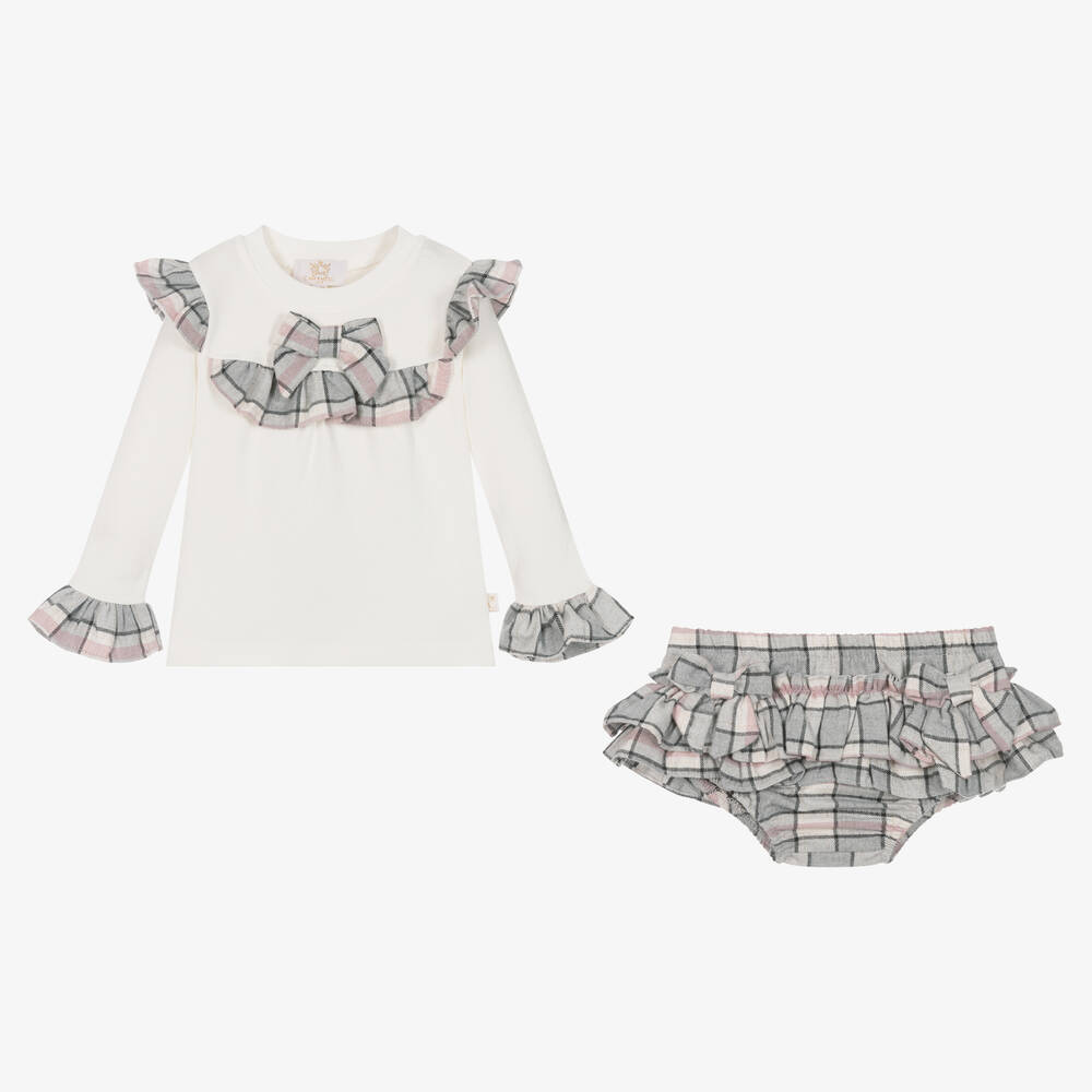Caramelo Kids-Girls Ivory & Pink Checked Shorts Set | Childrensalon Outlet