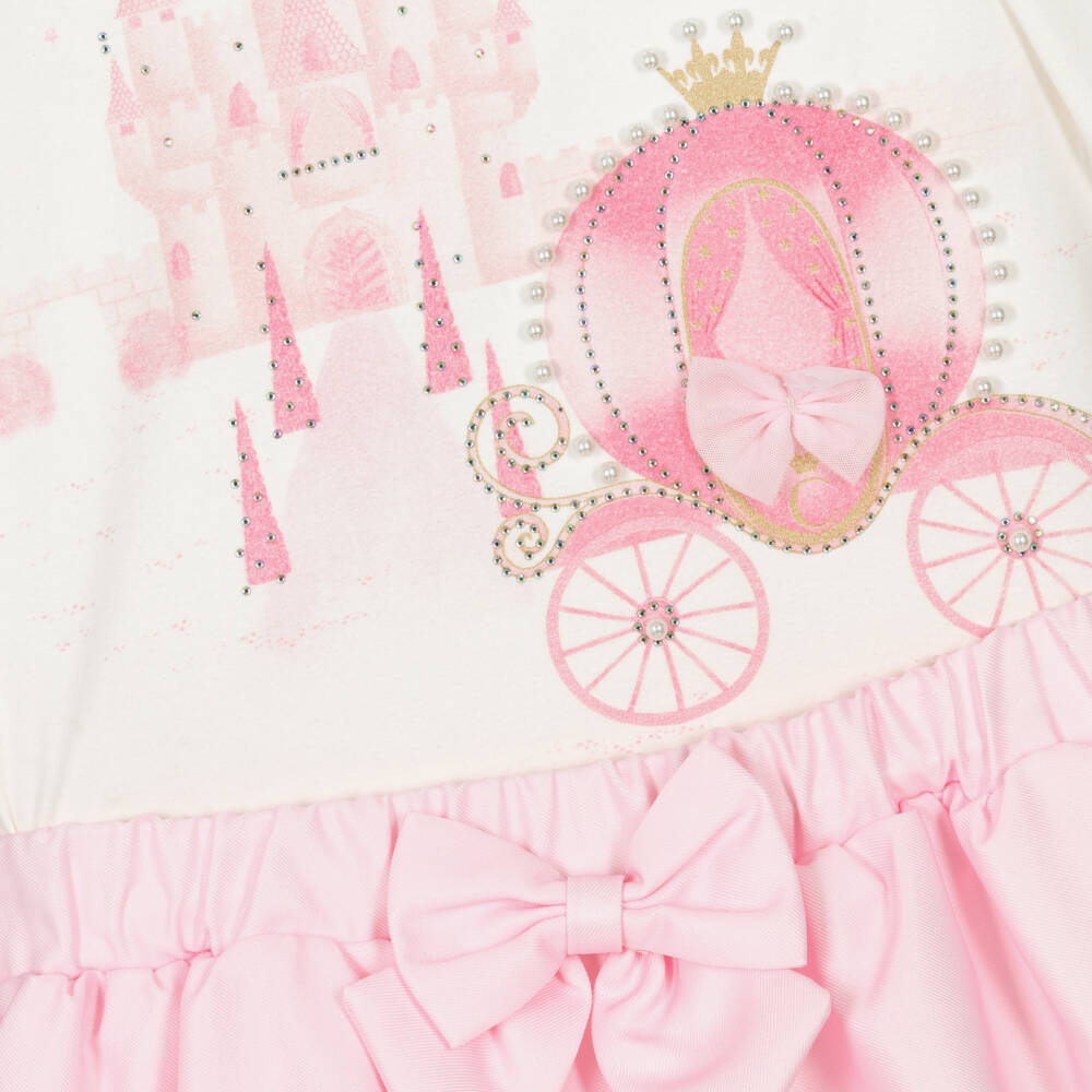 Caramelo Kids-Girls Ivory & Pink Cotton Fairy Tale Castle Skirt Set | Childrensalon Outlet