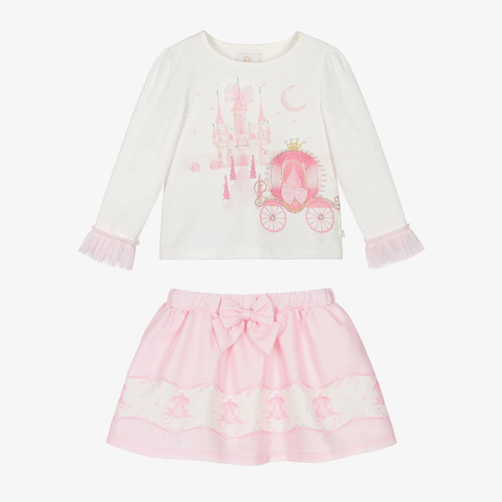 Caramelo Kids-Girls Ivory & Pink Cotton Fairy Tale Castle Skirt Set | Childrensalon Outlet