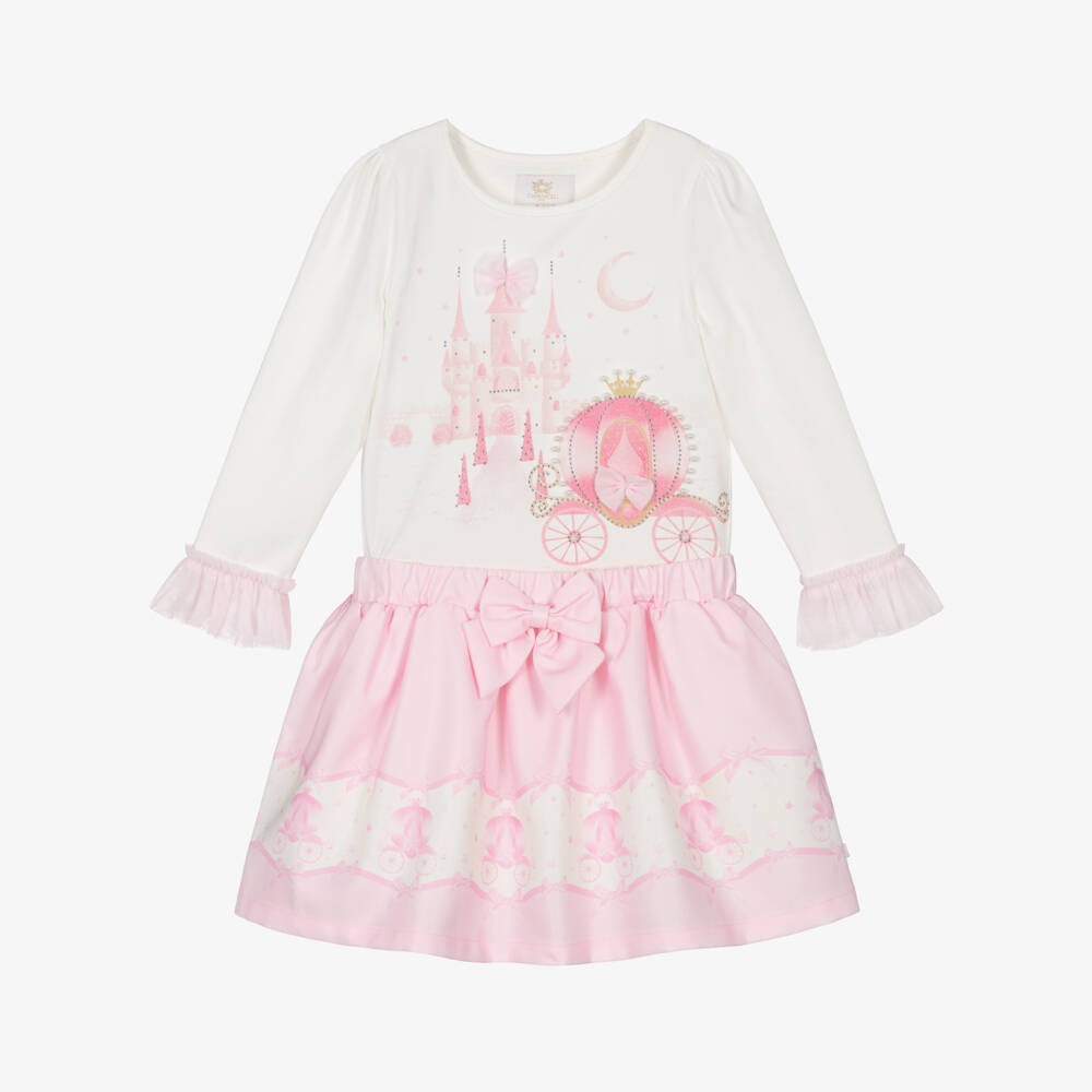 Caramelo Kids-Girls Ivory & Pink Cotton Fairy Tale Castle Skirt Set | Childrensalon Outlet