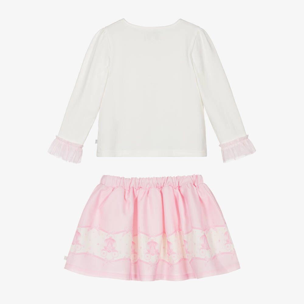 Caramelo Kids-Girls Ivory & Pink Cotton Fairy Tale Castle Skirt Set | Childrensalon Outlet