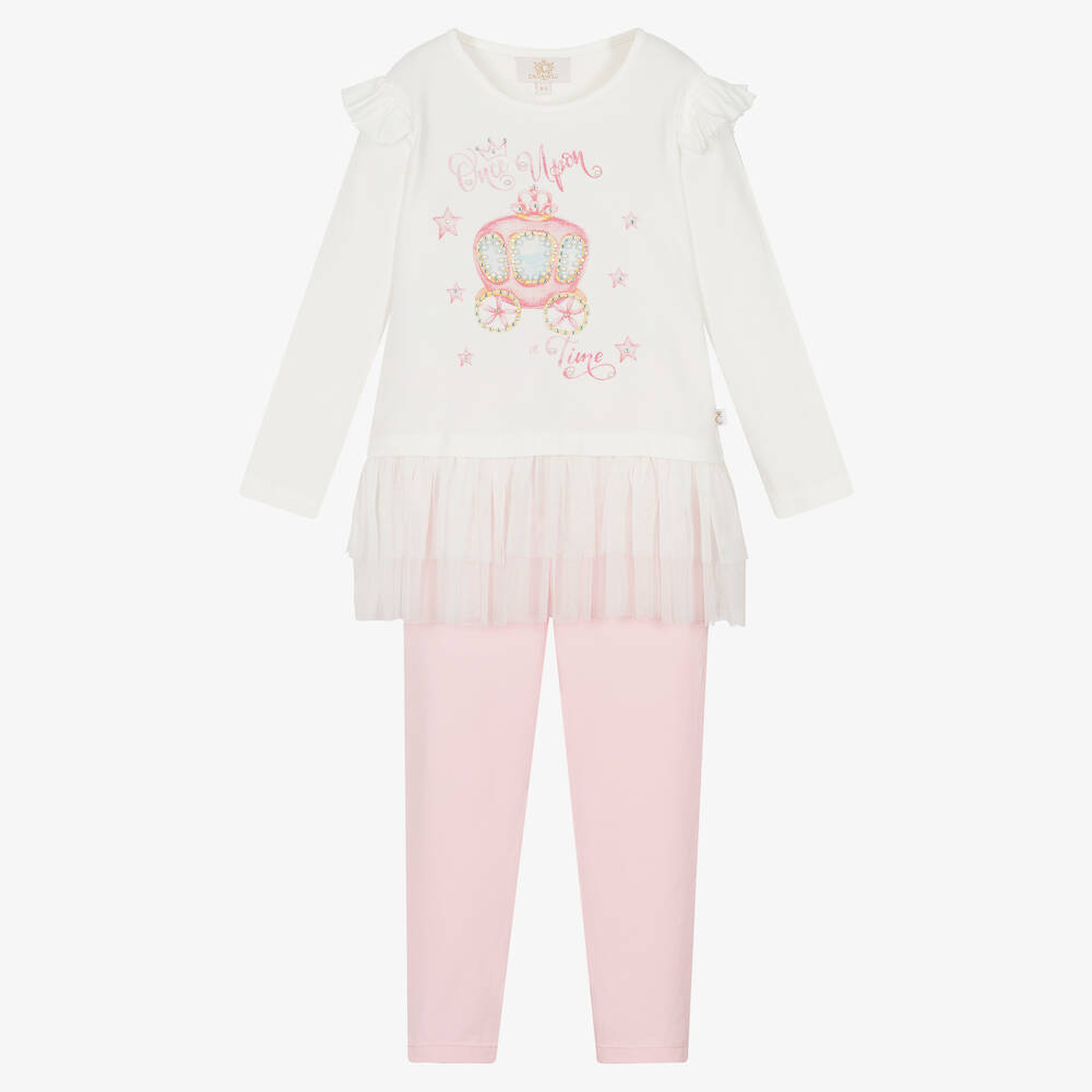 Caramelo Kids - Girls Ivory & Pink Cotton Leggings Set | Childrensalon