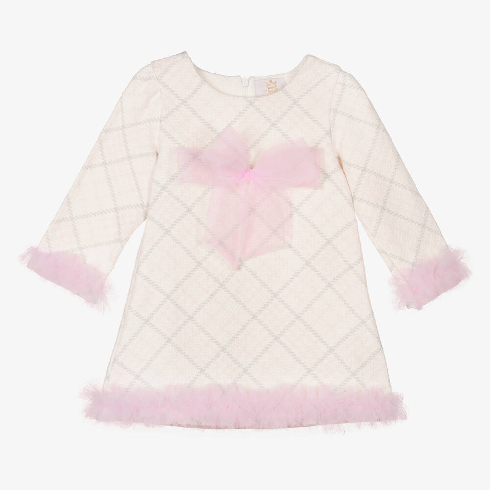 Caramelo Kids - Кремово-розовое платье из хлопкового твида | Childrensalon