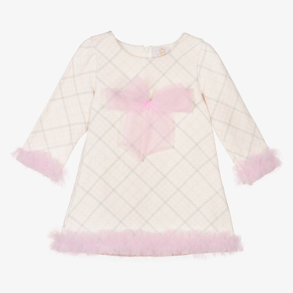 Caramelo Kids - Robe tweed de coton ivoire et rose | Childrensalon