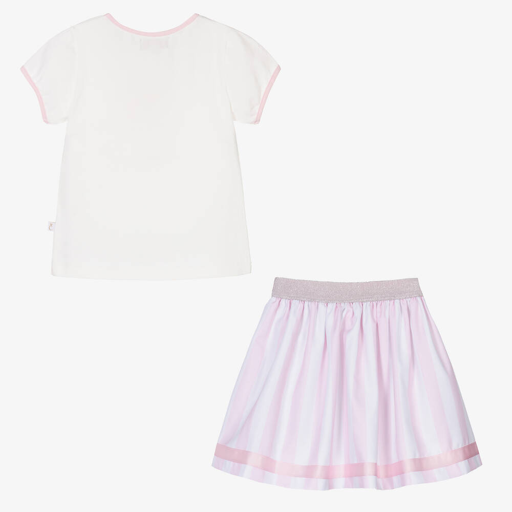 Caramelo Kids-Girls Ivory & Pink Teddy Skirt Set | Childrensalon Outlet