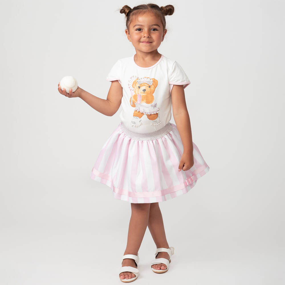 Caramelo Kids-Girls Ivory & Pink Teddy Skirt Set | Childrensalon Outlet
