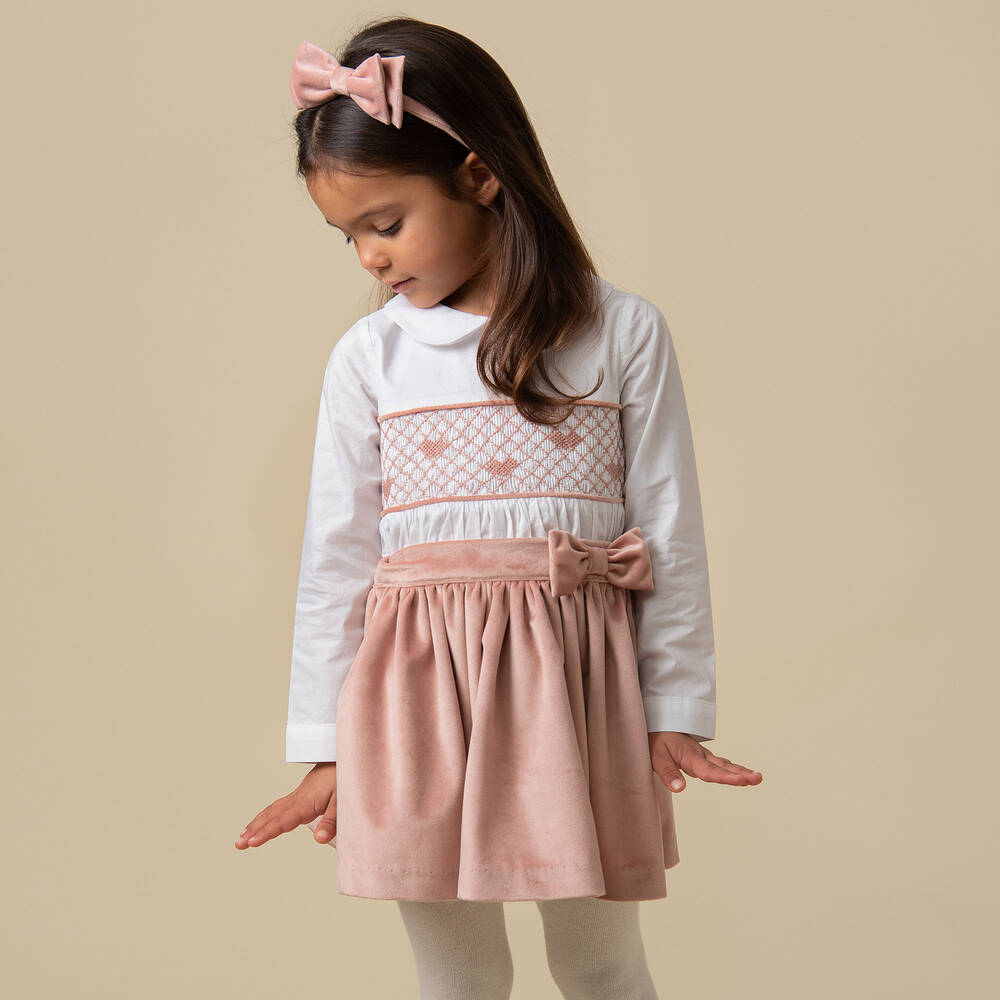 Caramelo Kids-Кремово-розовый комплект с юбкой из бархата | Childrensalon Outlet