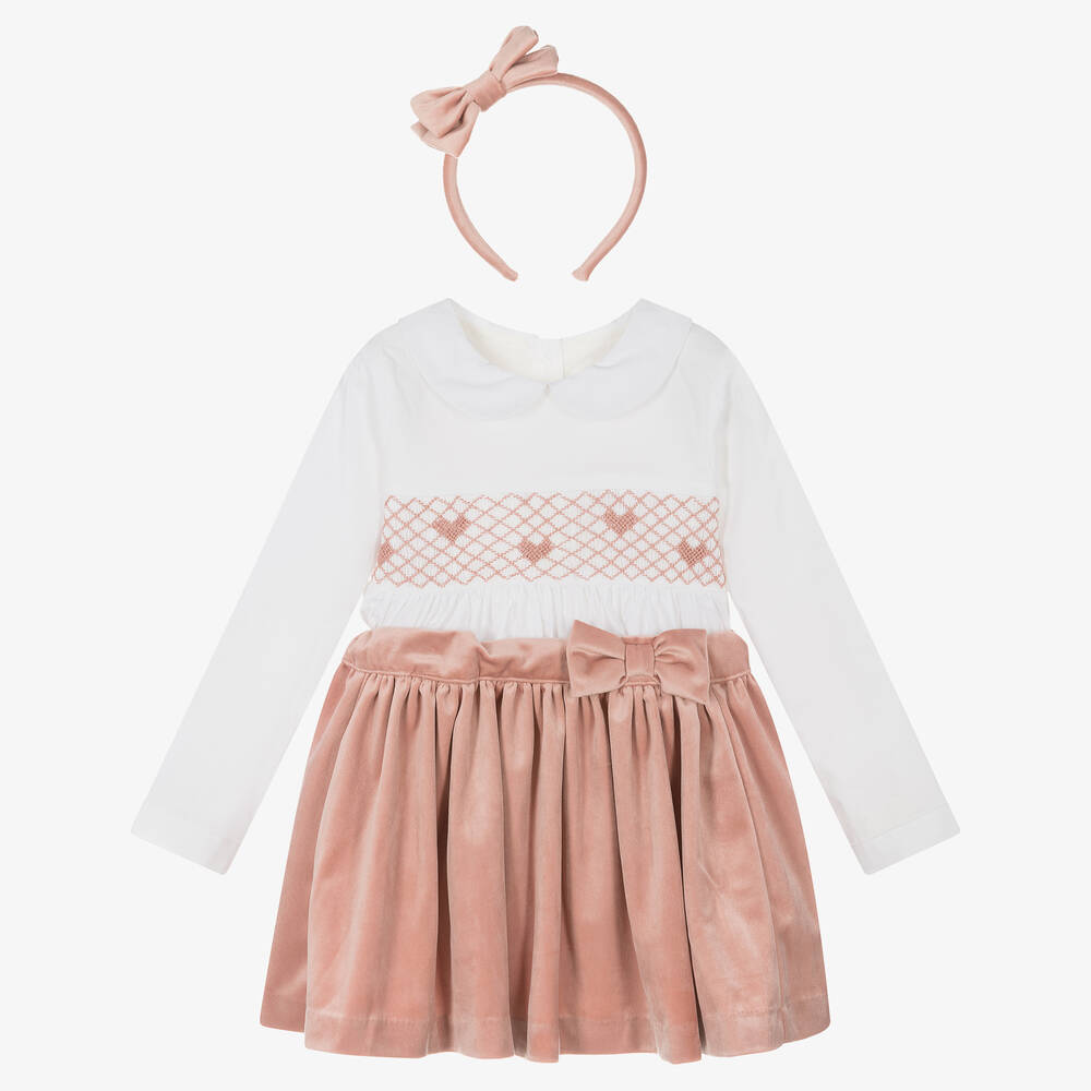 Caramelo Kids - Girls Ivory & Pink Velvet Skirt Set | Childrensalon