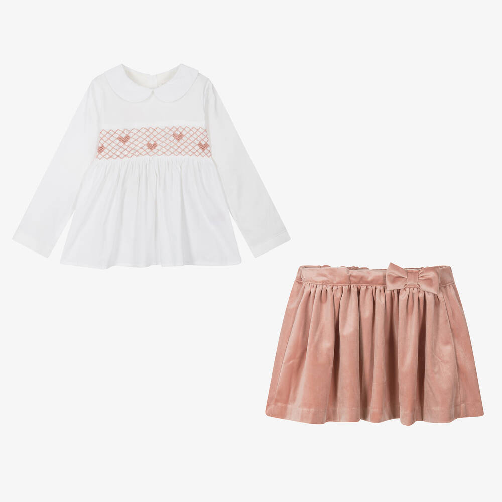 Caramelo Kids-Кремово-розовый комплект с юбкой из бархата | Childrensalon Outlet