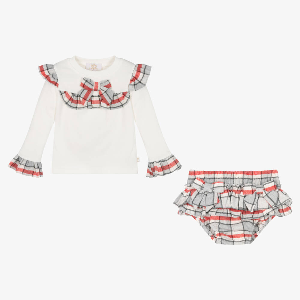 Caramelo Kids-Girls Ivory & Red Checked Shorts Set | Childrensalon Outlet