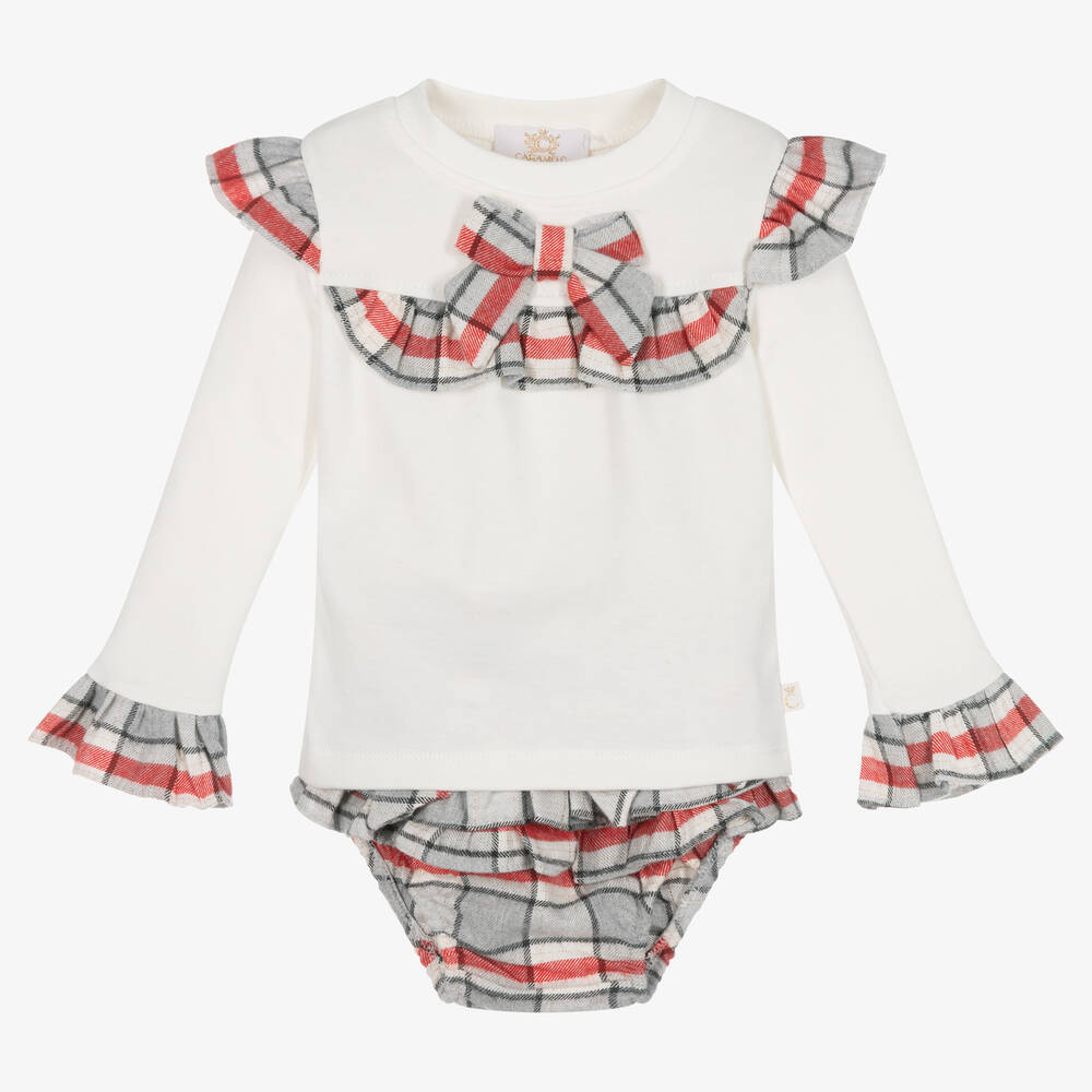 Caramelo Kids - Girls Ivory & Red Checked Shorts Set | Childrensalon