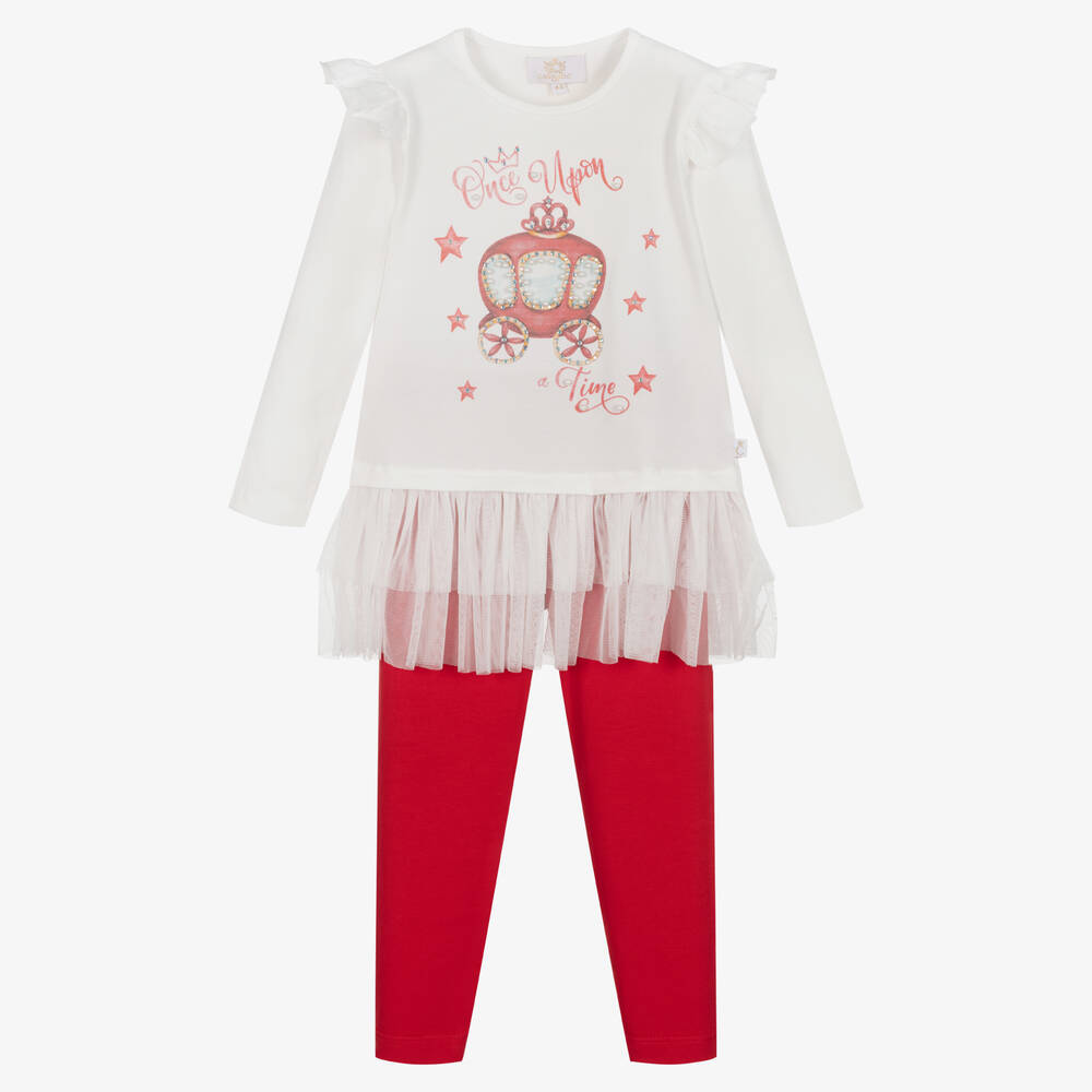 Caramelo Kids - Girls Ivory & Red Cotton Leggings Set | Childrensalon