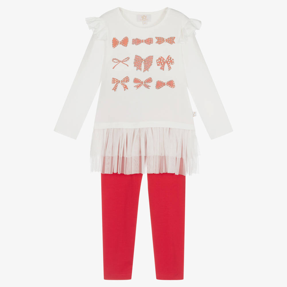 Caramelo Kids - Girls Ivory & Red Leggings Set | Childrensalon