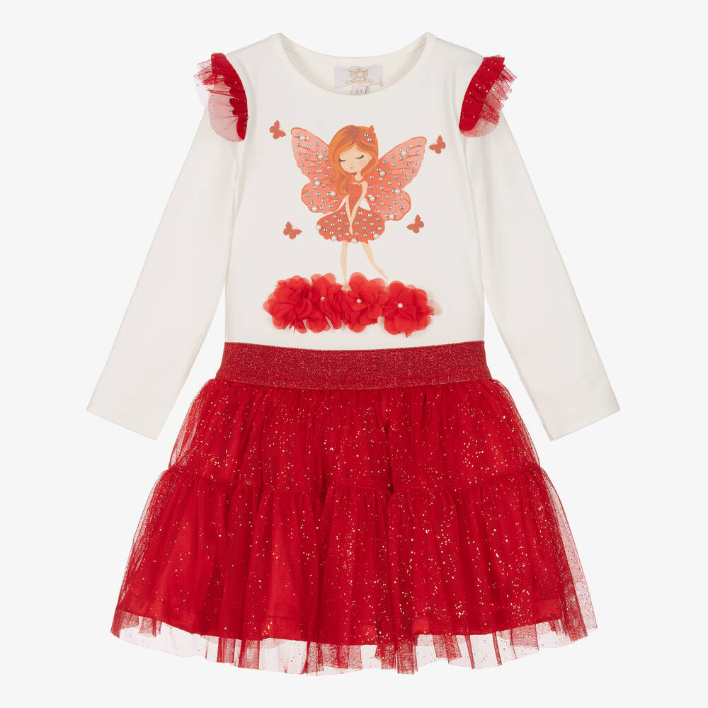 Caramelo Kids-Girls Ivory & Red Tulle Fairy Skirt Set | Childrensalon Outlet