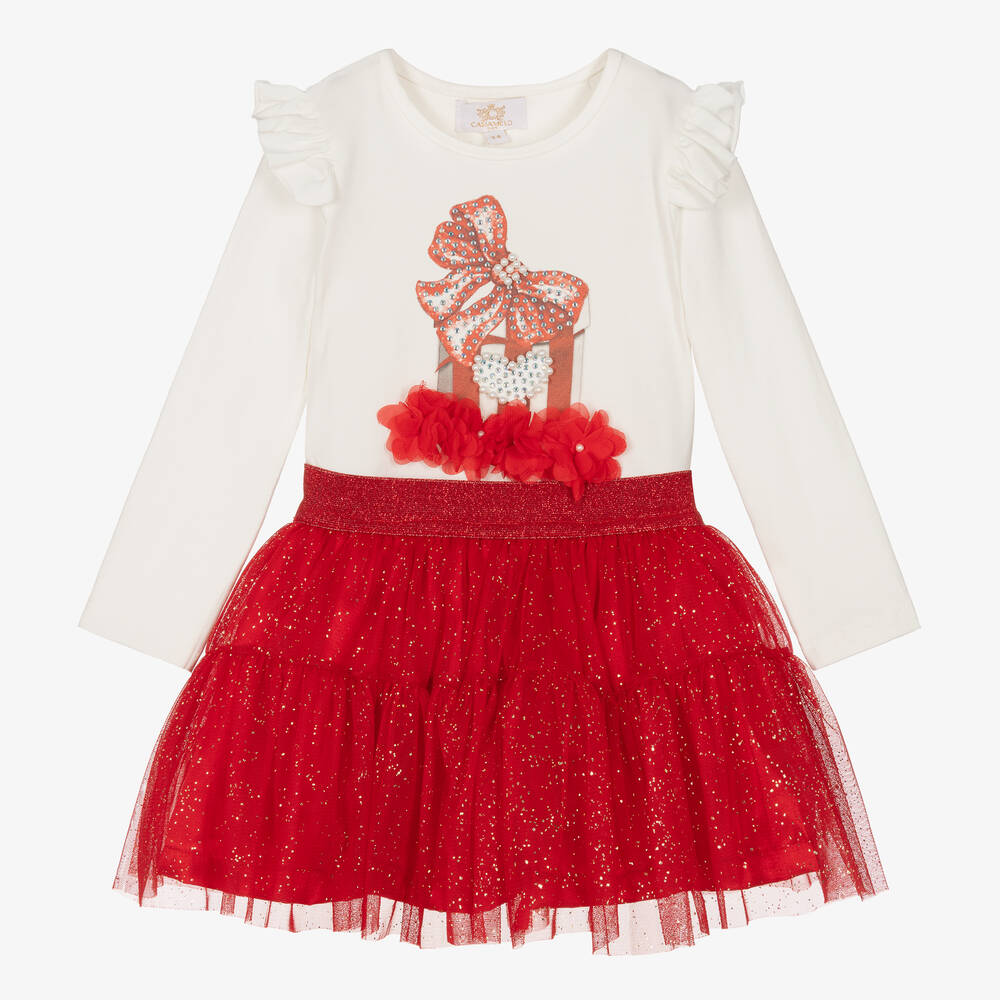 Red and white tulle skirt sale