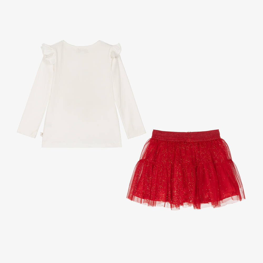 Caramelo Kids-Girls Ivory & Red Tulle Skirt Set | Childrensalon Outlet