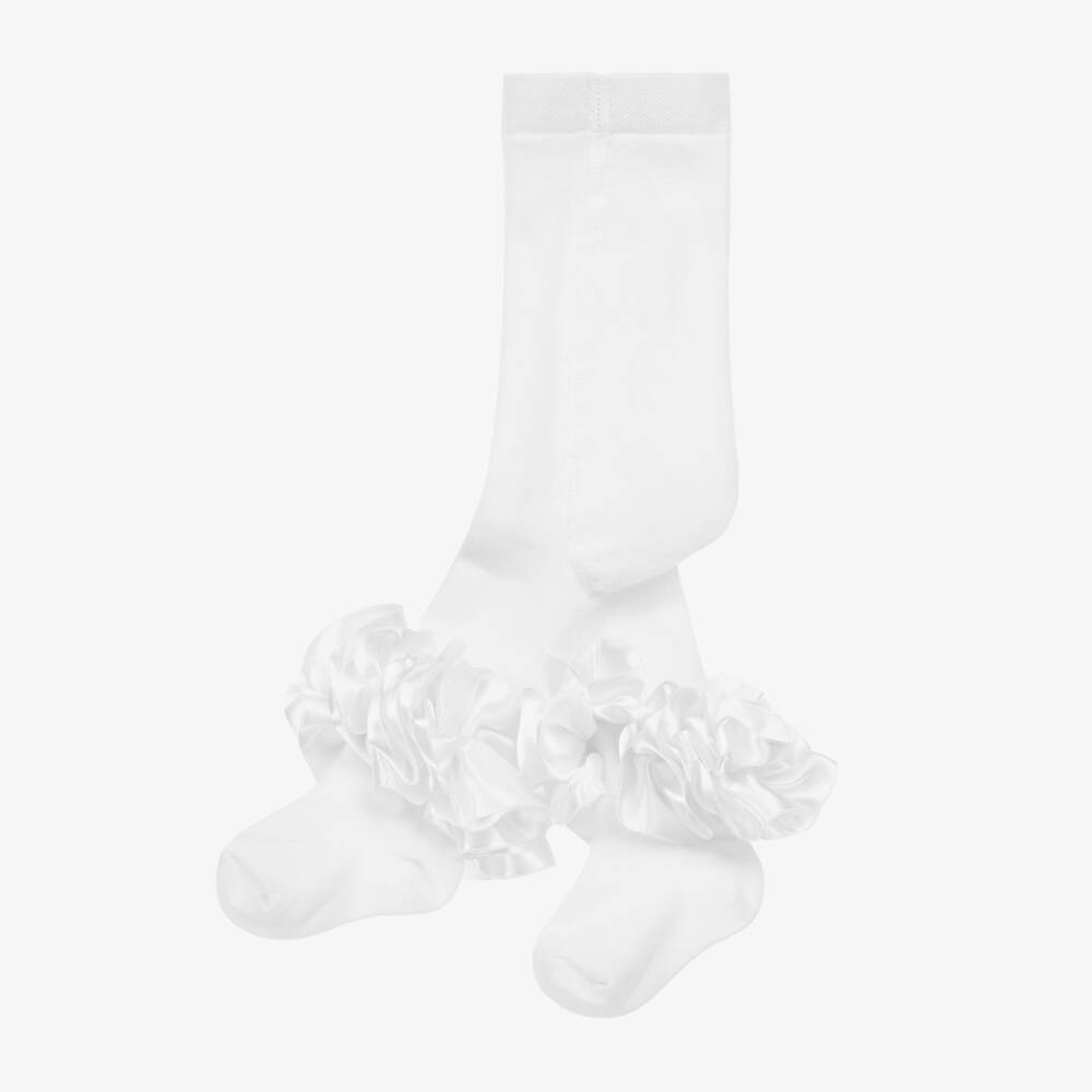 Caramelo Kids-Girls Ivory Satin-Trimmed Tights | Childrensalon Outlet