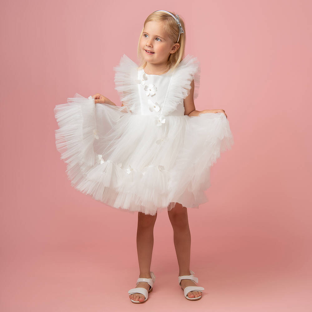 Caramelo Kids-فستان ساتان وتول لون عاجي | Childrensalon Outlet