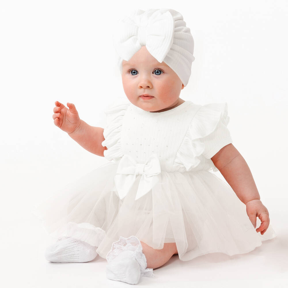 Caramelo Kids-Girls Ivory Tulle Dress & Hat | Childrensalon Outlet