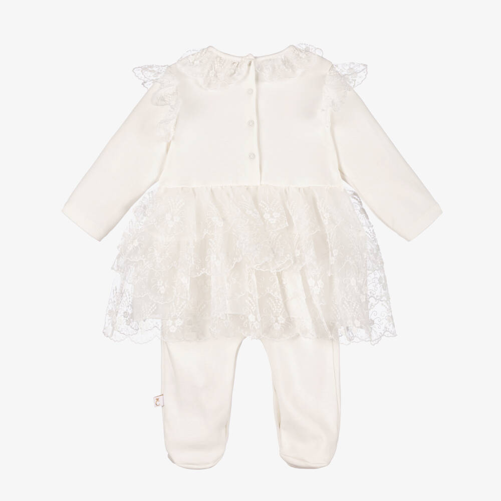Caramelo Kids-Girls Ivory Tulle Trim Babygrow | Childrensalon Outlet