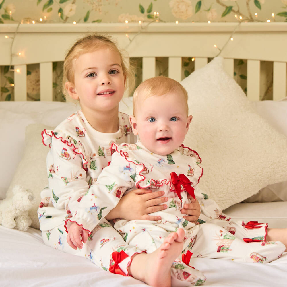 Caramelo Kids-Girls Ivory Velour Christmas Pyjamas | Childrensalon Outlet