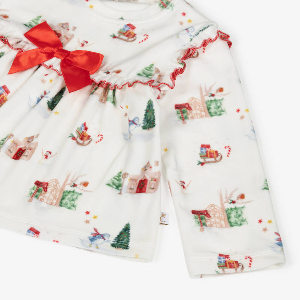 Caramelo Kids-Girls Ivory Velour Christmas Pyjamas | Childrensalon Outlet