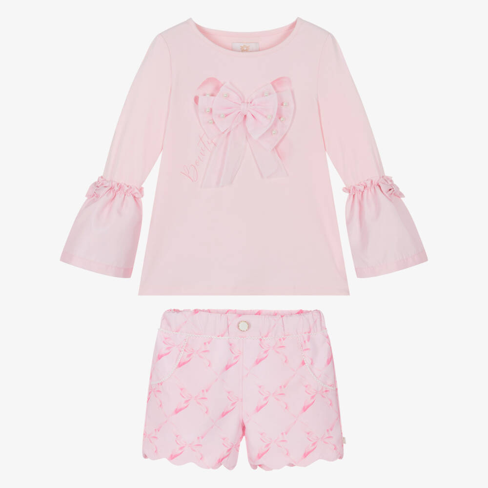 Caramelo Kids-Girls Light Pink Bow Motif Shorts Set | Childrensalon Outlet