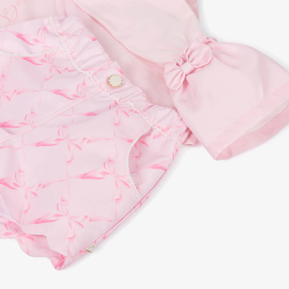 Caramelo Kids-Girls Light Pink Bow Motif Shorts Set | Childrensalon Outlet