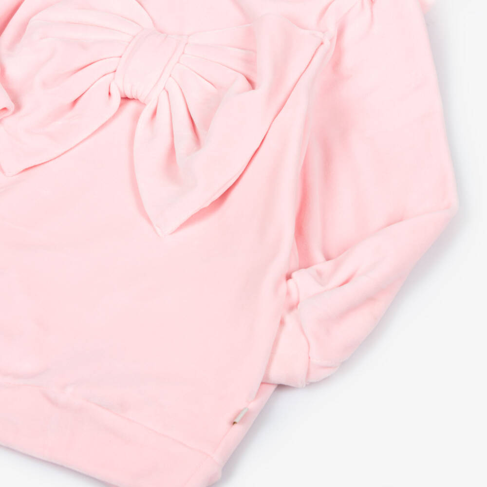 Caramelo Kids-Girls Light Pink Velour Tracksuit with Bows | Childrensalon Outlet